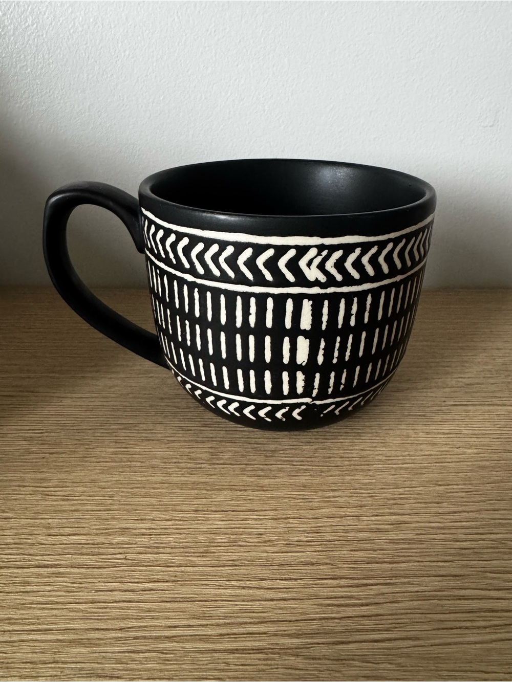 Black Ceramic Mug with White Tribal Pattern